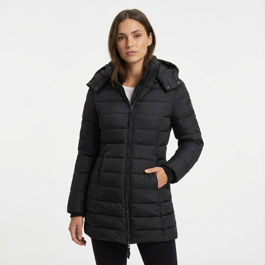 Dames Lange Pufferjas Met Capuchon