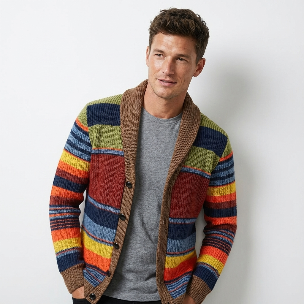 Heren Gebreid Vest Colorblock | Knoopsluiting