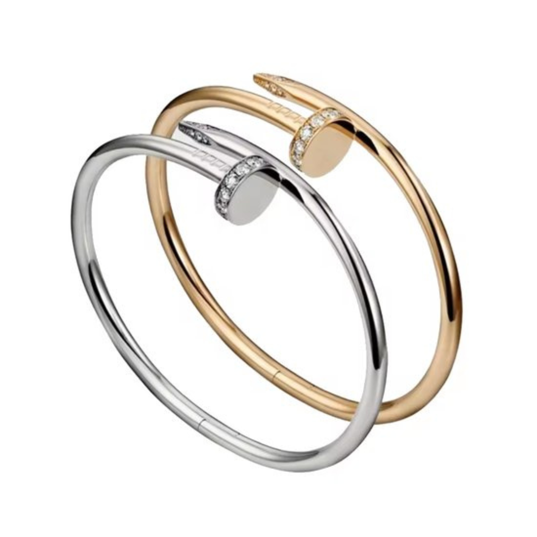 Gouden Cuff Spijker Armband met Diamantjes Dames
