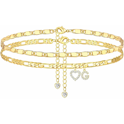 Gouden Diamanten Initiaal Enkelband Dames