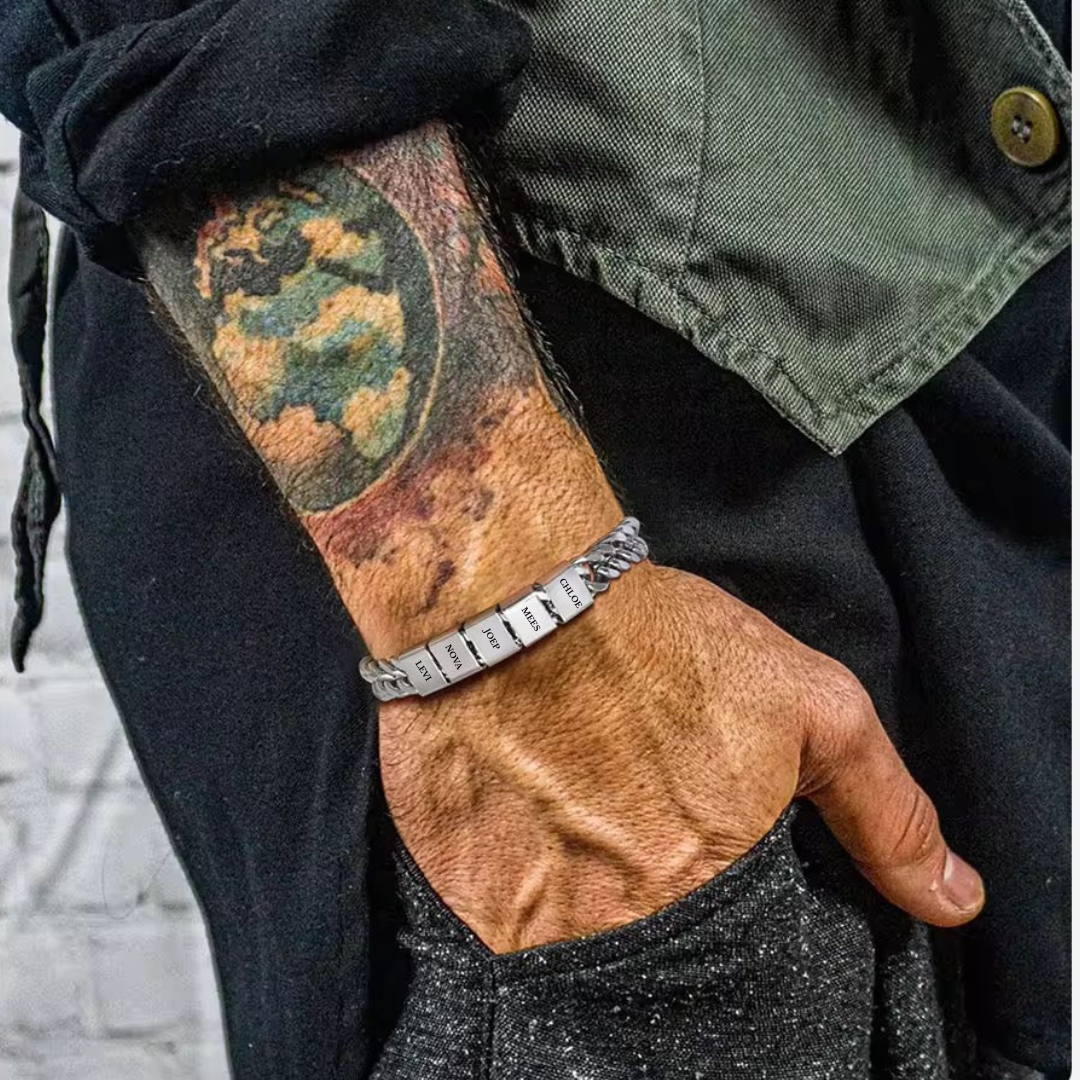 Heren Gegraveerde Family Link Armband