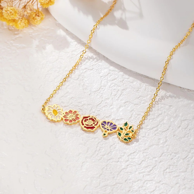 Gepersonaliseerde Gekleurde Geboortebloem Ketting