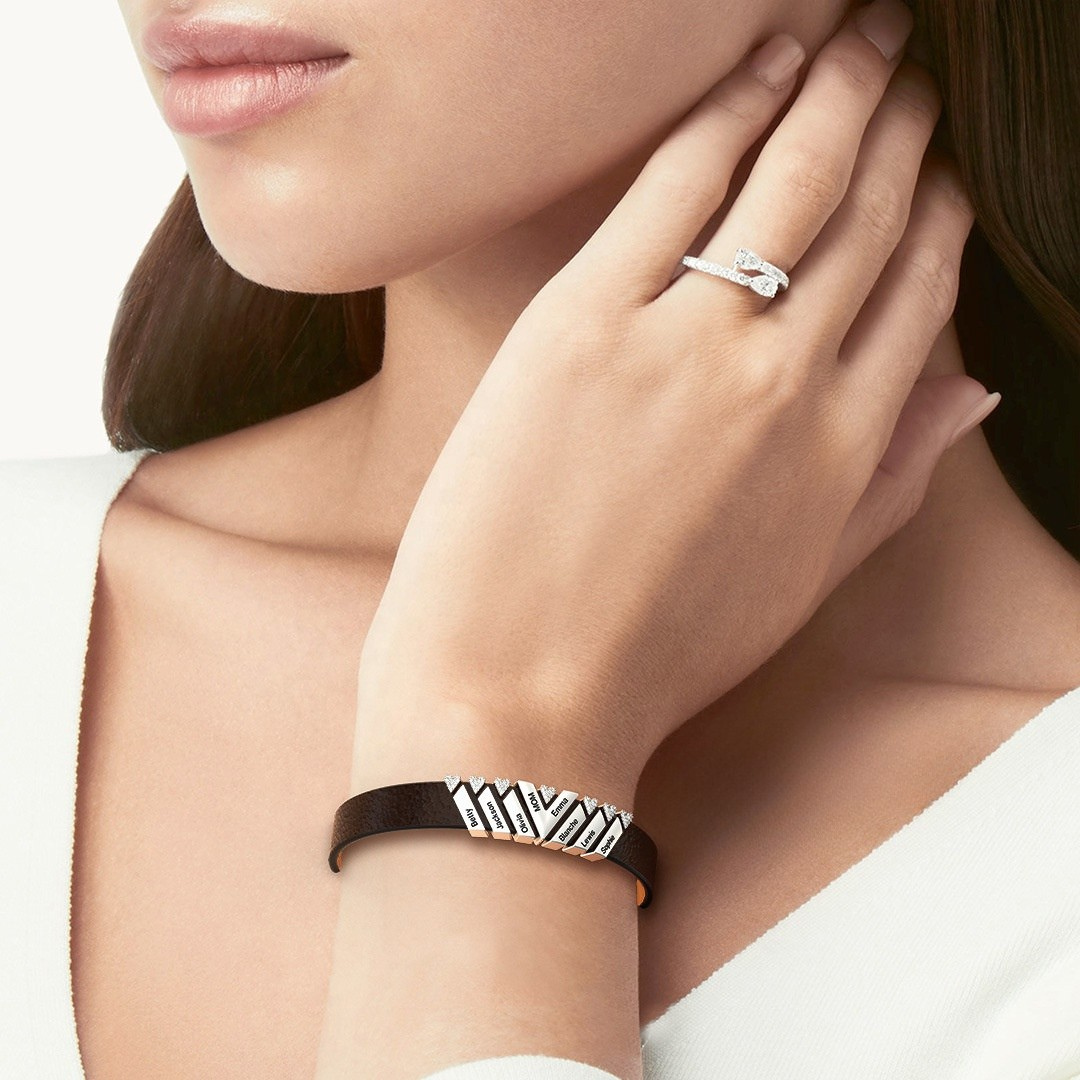 Gepersonaliseerde Namen Leren Armband met Hartkristal