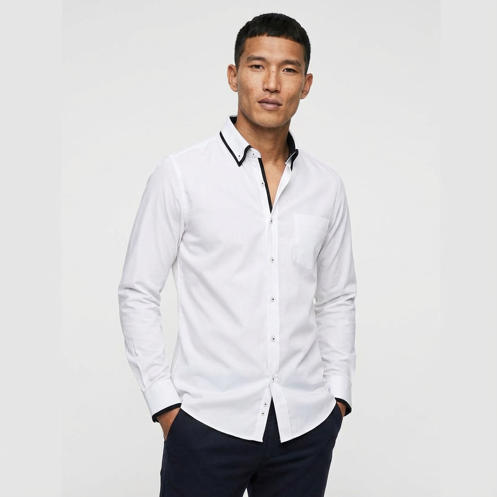 Heren Overhemd Stretch Katoen Lange Mouw