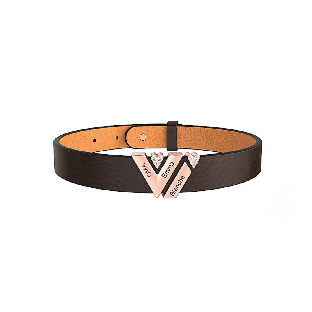 Gepersonaliseerde Namen Leren Armband met Hartkristal