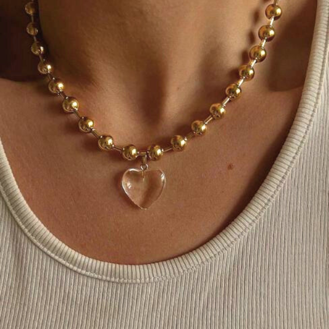Luxueuze Gouden Glazen Hartketting Dames