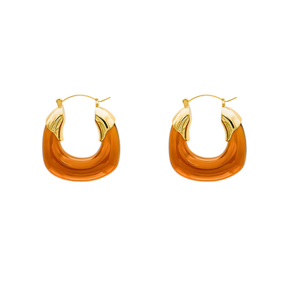 Goud Oranje Chunky Hoepel Oorbellen Dames