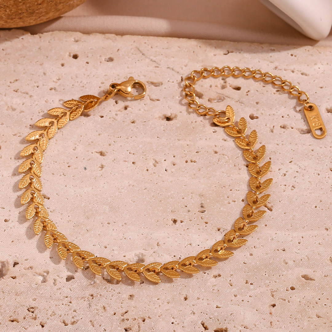 Elegant Gouden Blad Enkelband Dames