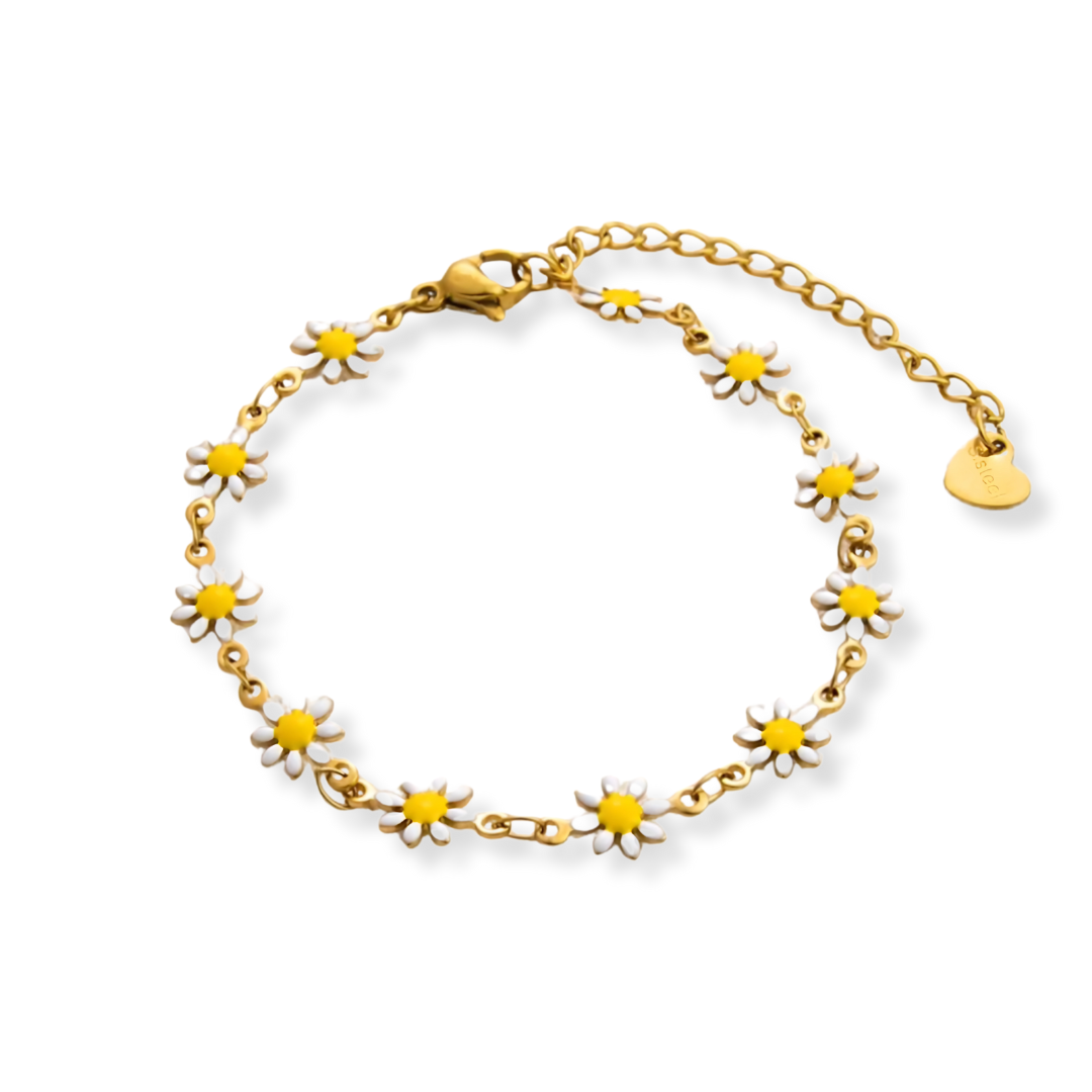 Gouden Witte Bloemen Armband Dames