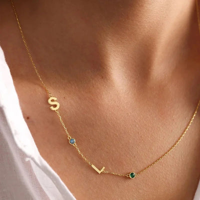 Familie Geboortesteen & Initialen Ketting