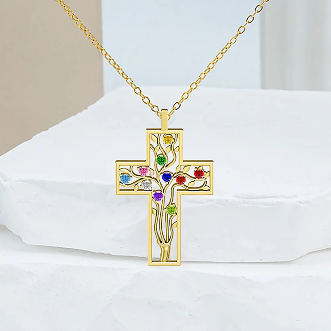 Familie Kruis Geboortesteen Ketting