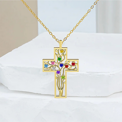 Familie Kruis Geboortesteen Ketting