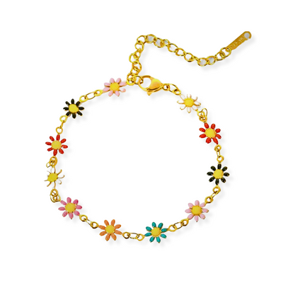 Gouden Kleurrijke Bloemetjes Armband Dames