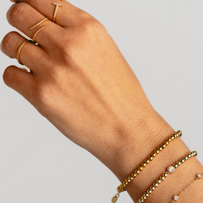 Moeder & Stijl Set - Kralen Geboortesteen Gouden Armband