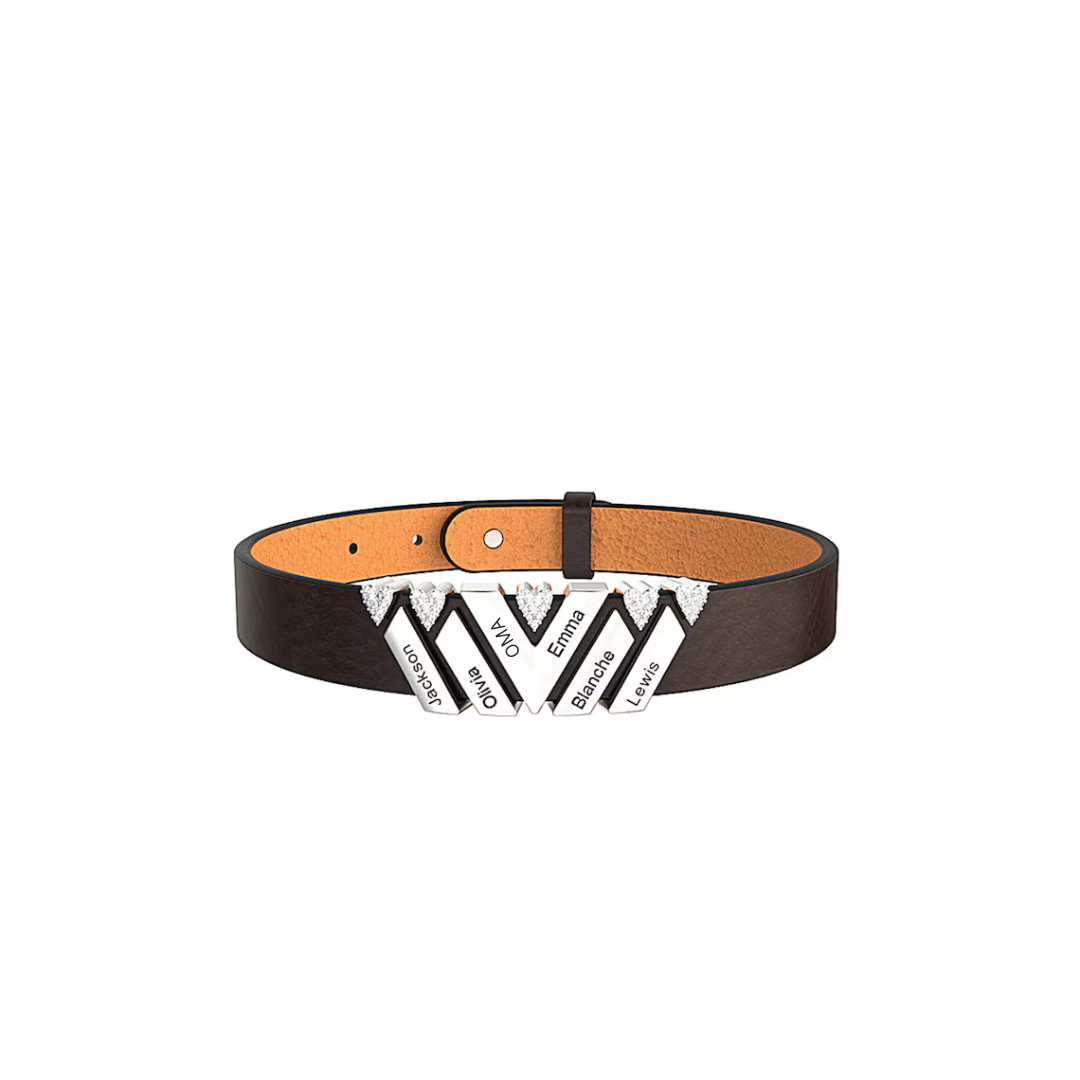 Gepersonaliseerde Namen Leren Armband met Hartkristal