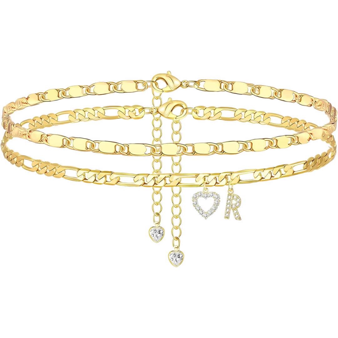 Gouden Diamanten Initiaal Enkelband Dames