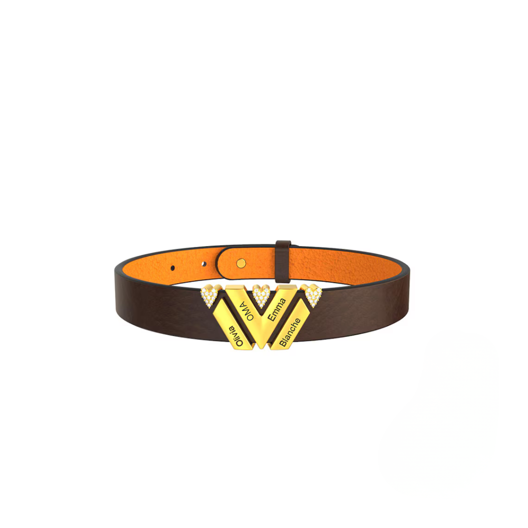Gepersonaliseerde Namen Leren Armband met Hartkristal