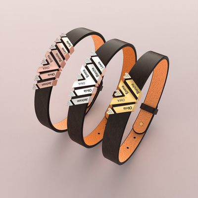 Gepersonaliseerde Namen Leren Armband met Hartkristal