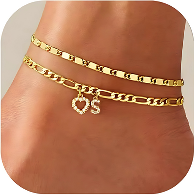 Gouden Diamanten Initiaal Enkelband Dames