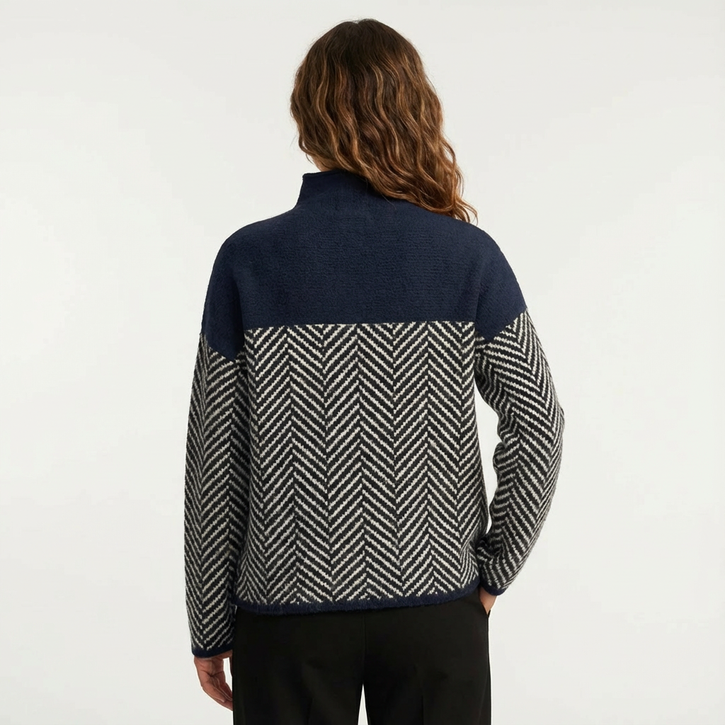 Dames Gebreide Trui Visgraat | Opstaande Kraag