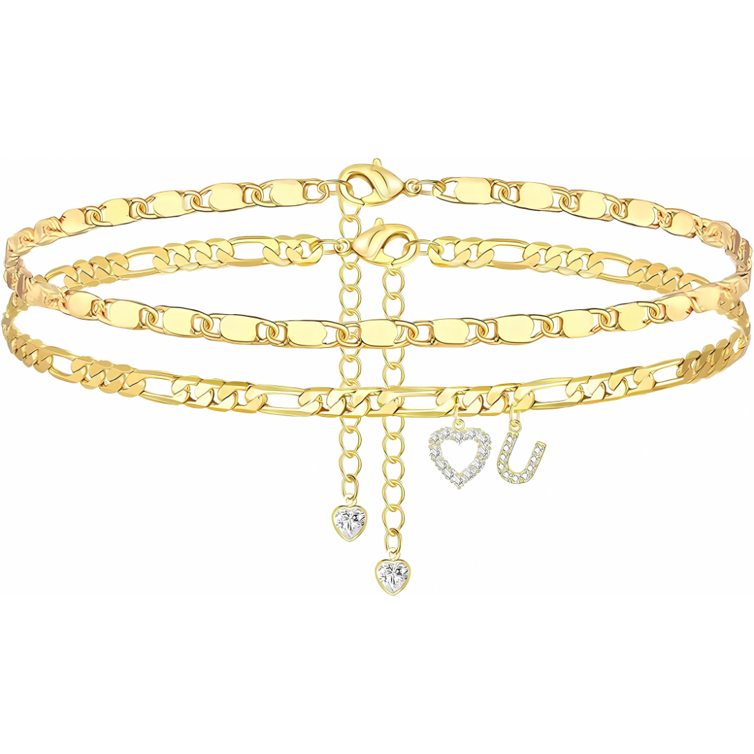 Gouden Diamanten Initiaal Enkelband Dames