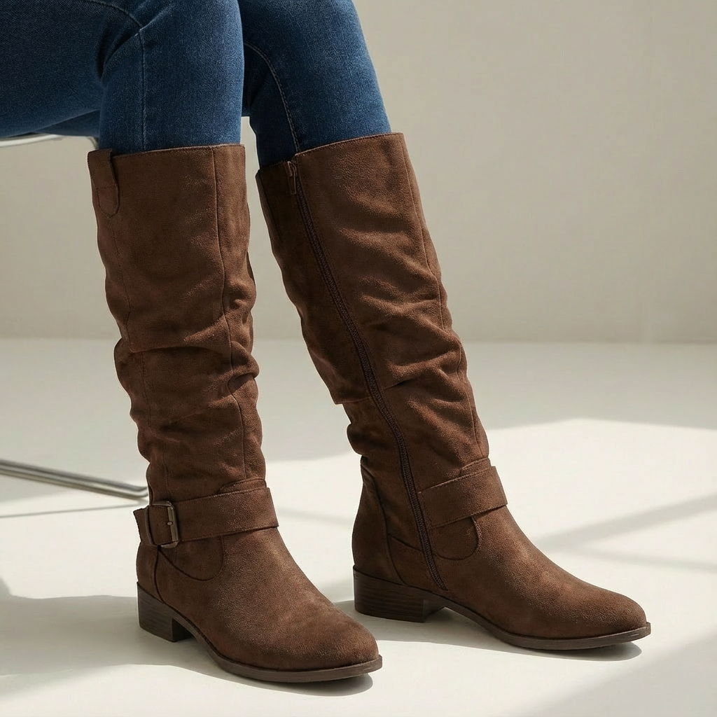 Dames Knielaarzen Suède Met Ritssluiting