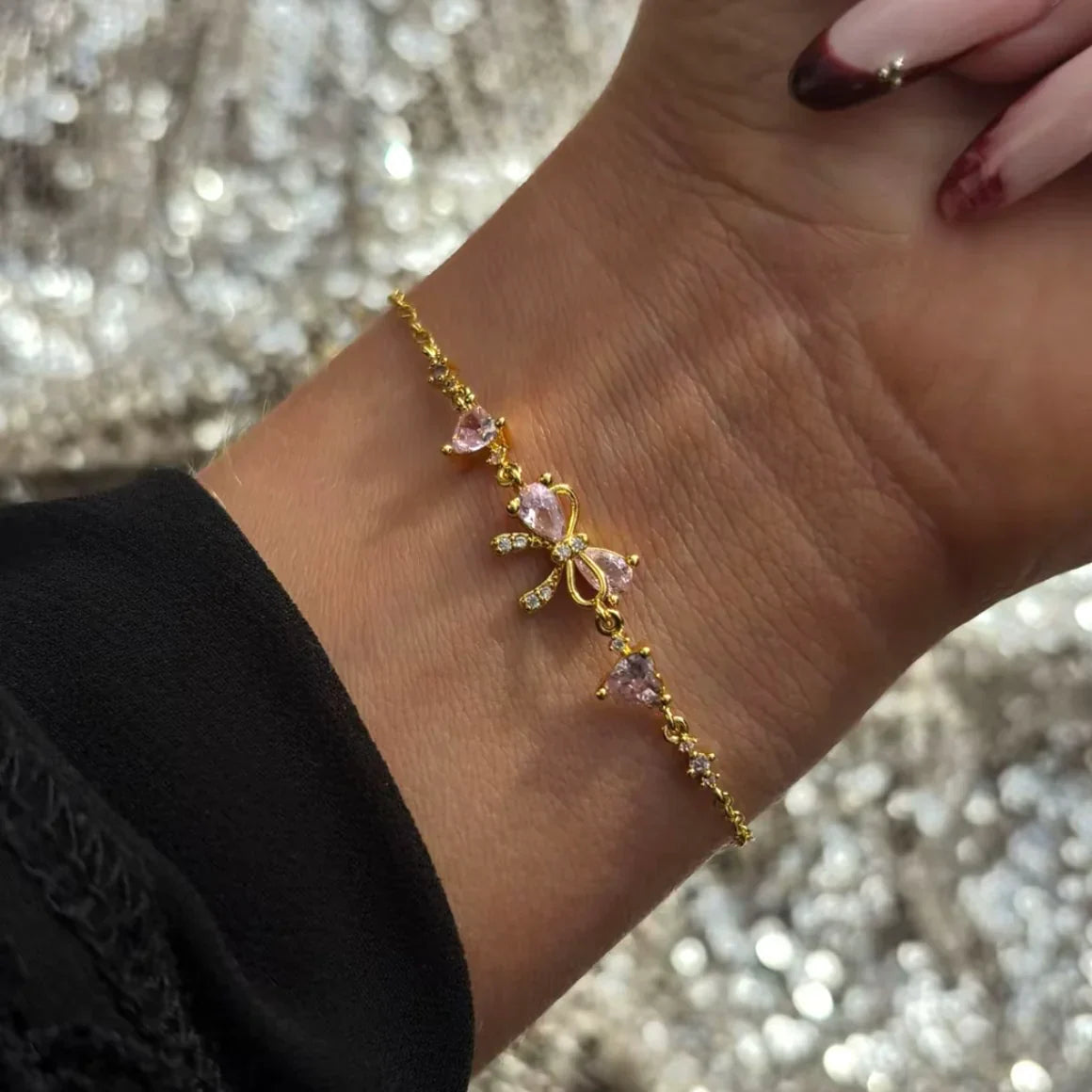 Strik Roze Diamantjes Armband Dames