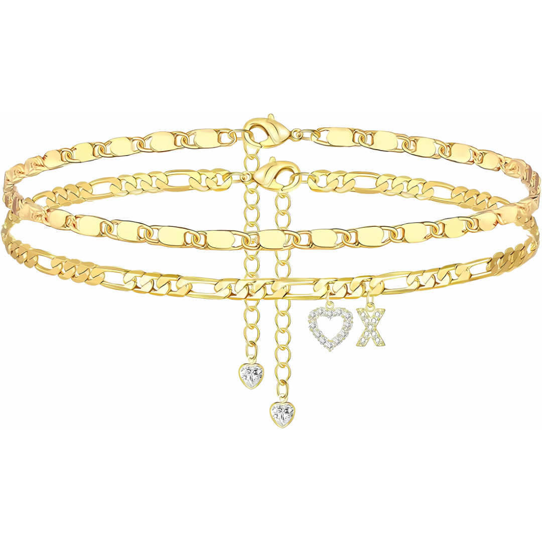 Gouden Diamanten Initiaal Enkelband Dames
