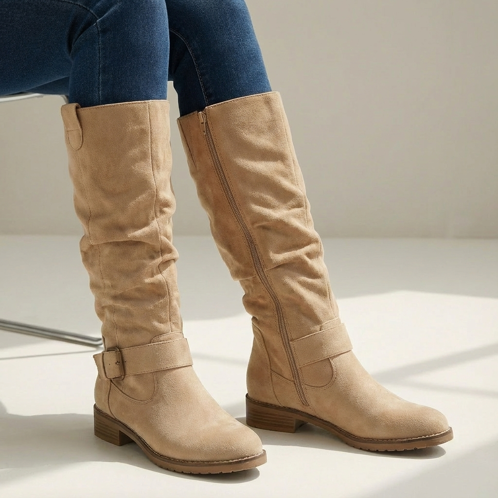 Dames Knielaarzen Suède Met Ritssluiting