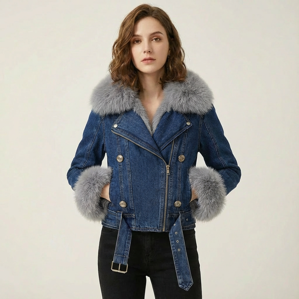 Dames Denim Jas met Vossenbontkraag