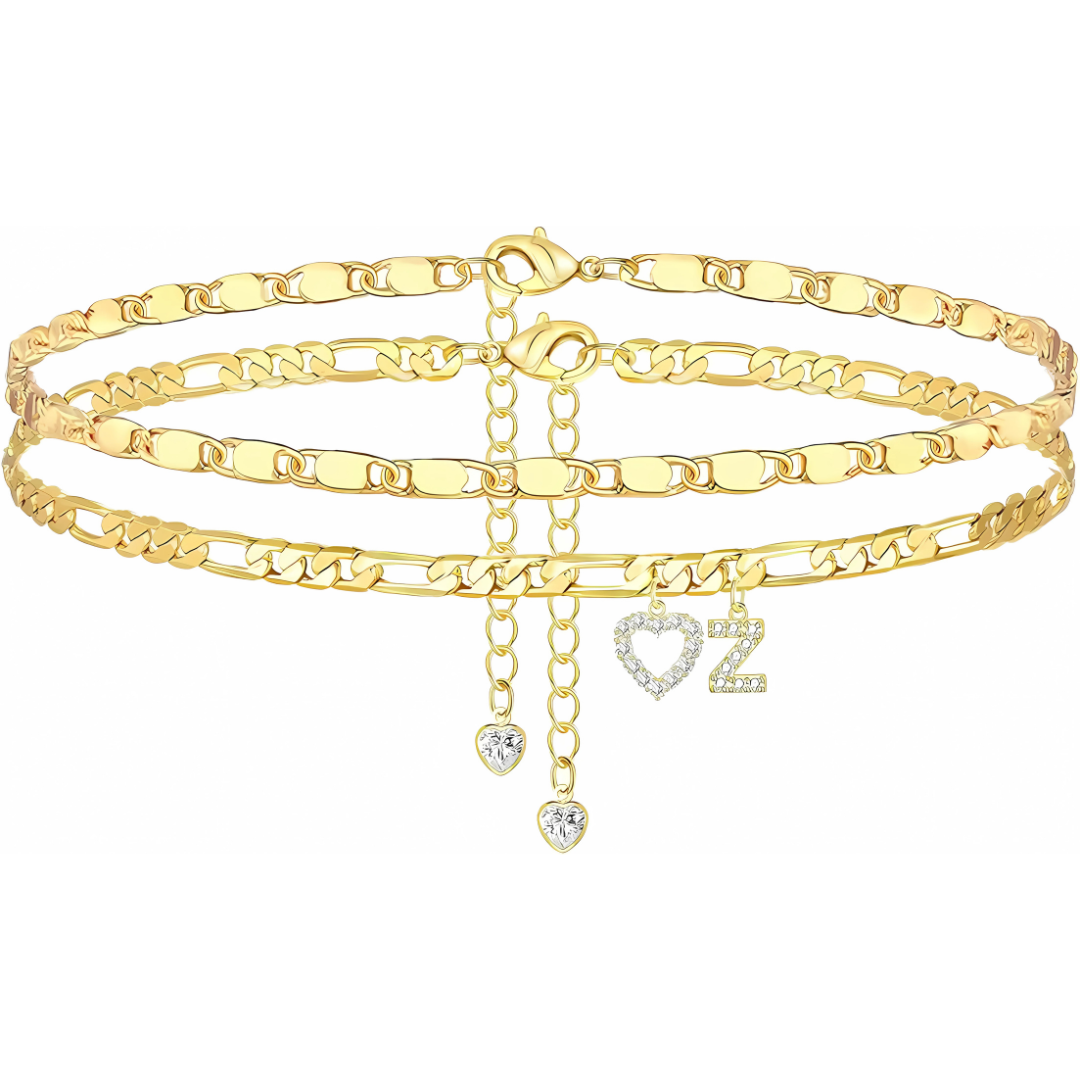 Gouden Diamanten Initiaal Enkelband Dames