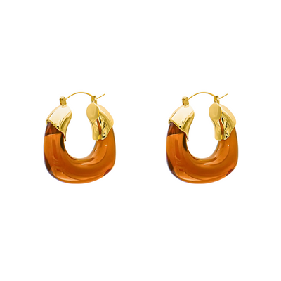 Goud Oranje Chunky Hoepel Oorbellen Dames