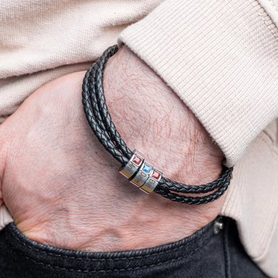 Leren Familie Geboortesteen Mannen Armband