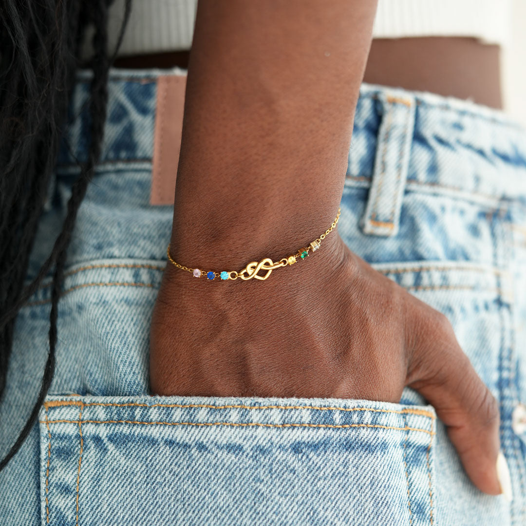 Gepersonaliseerde Hartknoop Geboortesteen Armband