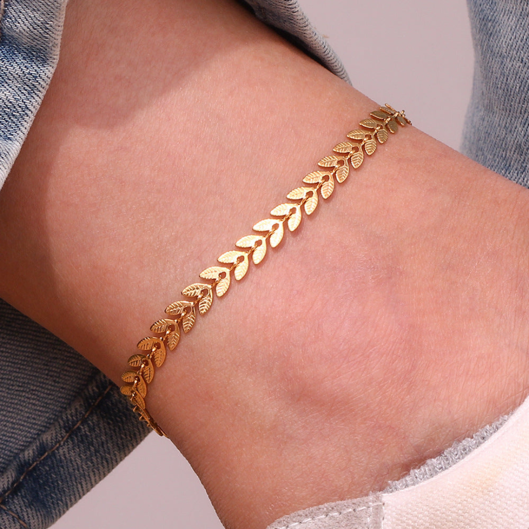 Elegant Gouden Blad Enkelband Dames