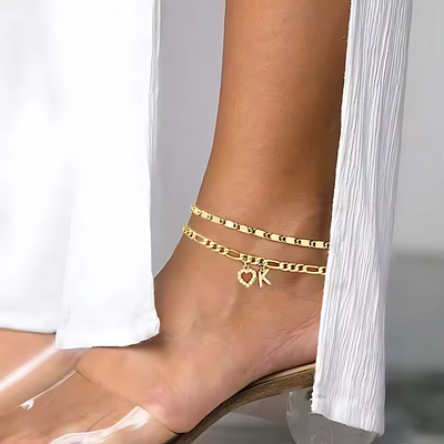 Gouden Diamanten Initiaal Enkelband Dames