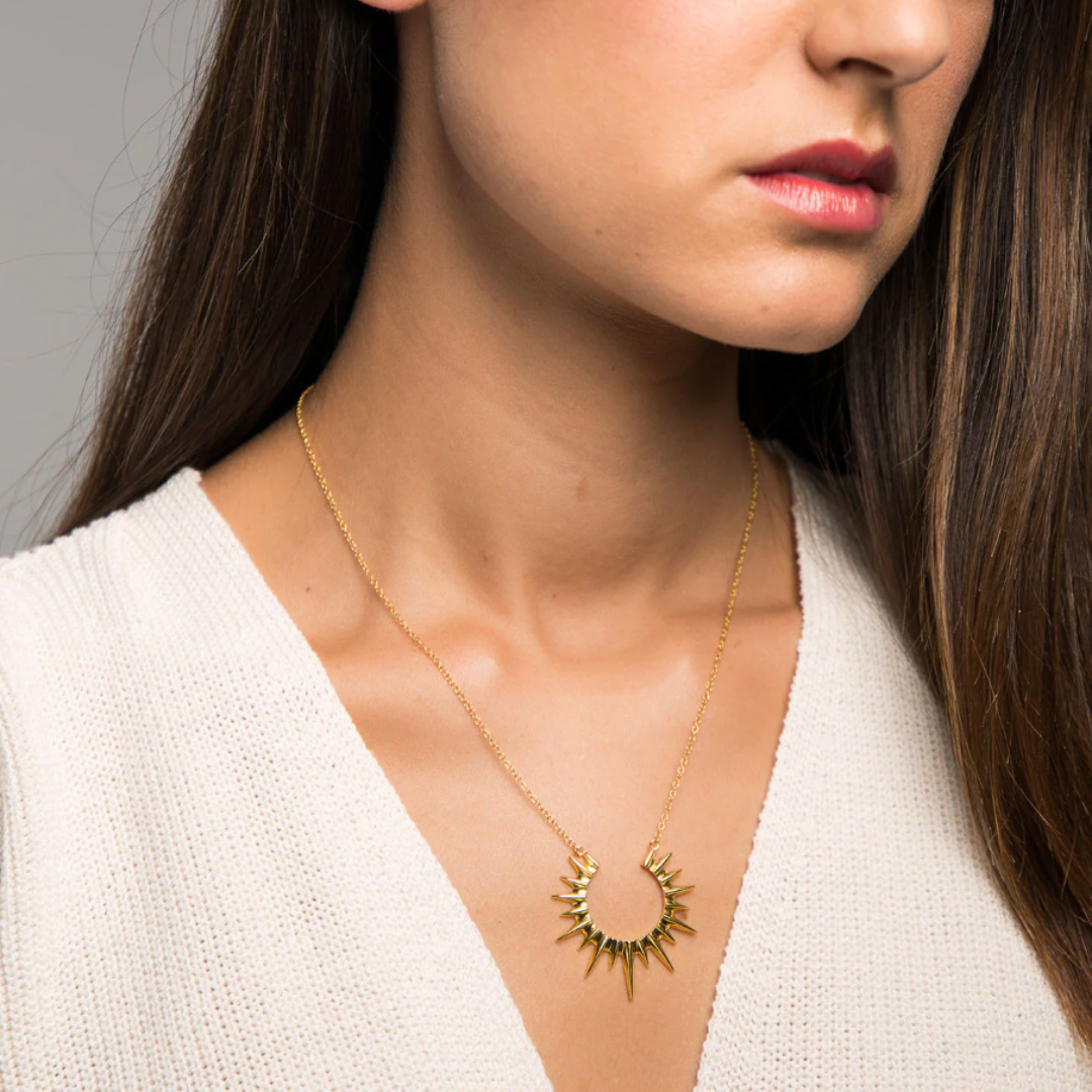 Goud-Zilveren Zonnekring Statement Ketting Dames