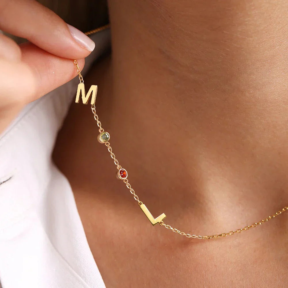 Familie Geboortesteen & Initialen Ketting