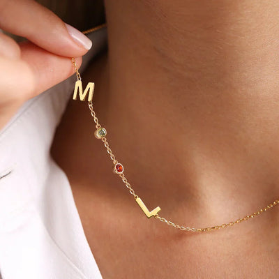 Familie Geboortesteen & Initialen Ketting
