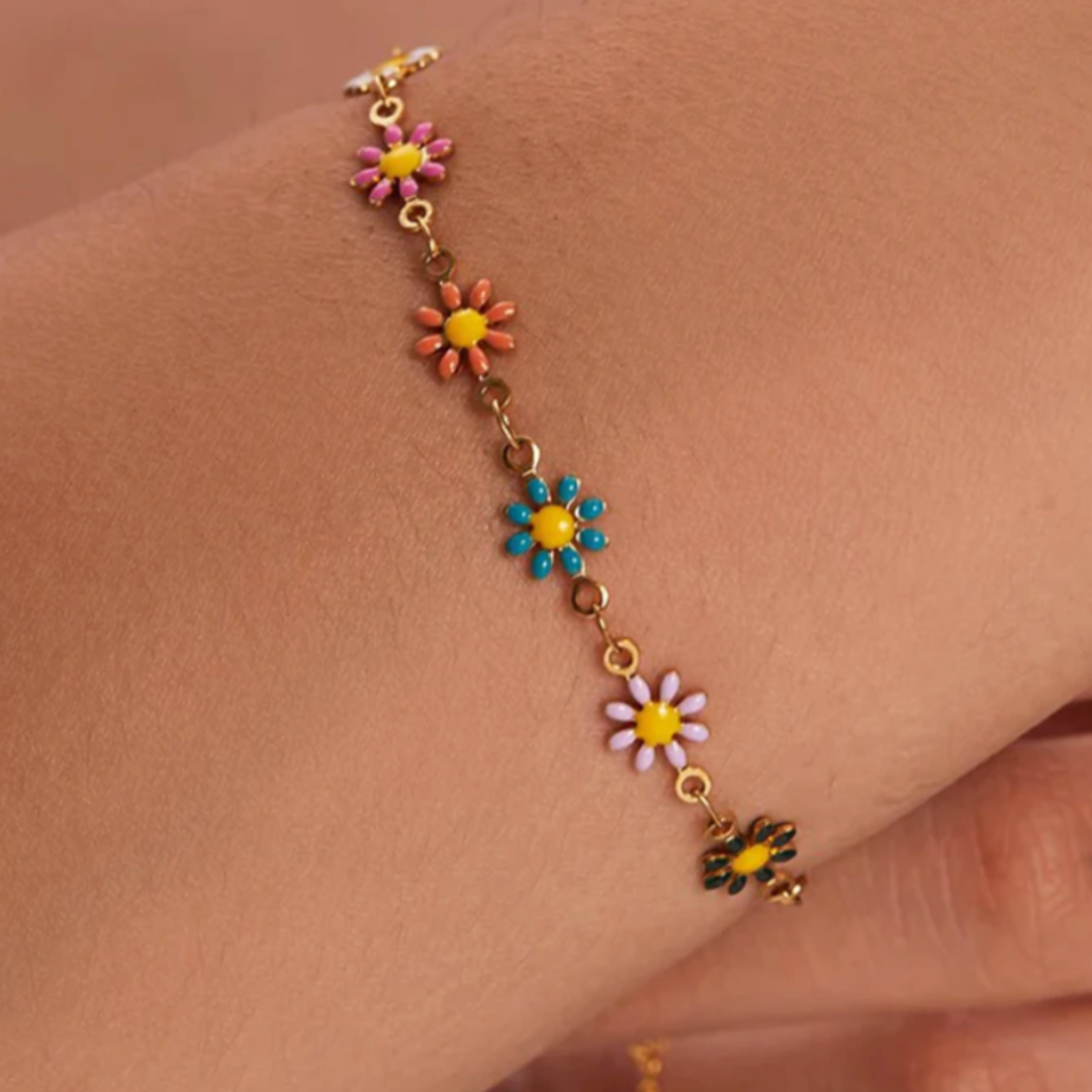 Gouden Kleurrijke Bloemetjes Armband Dames