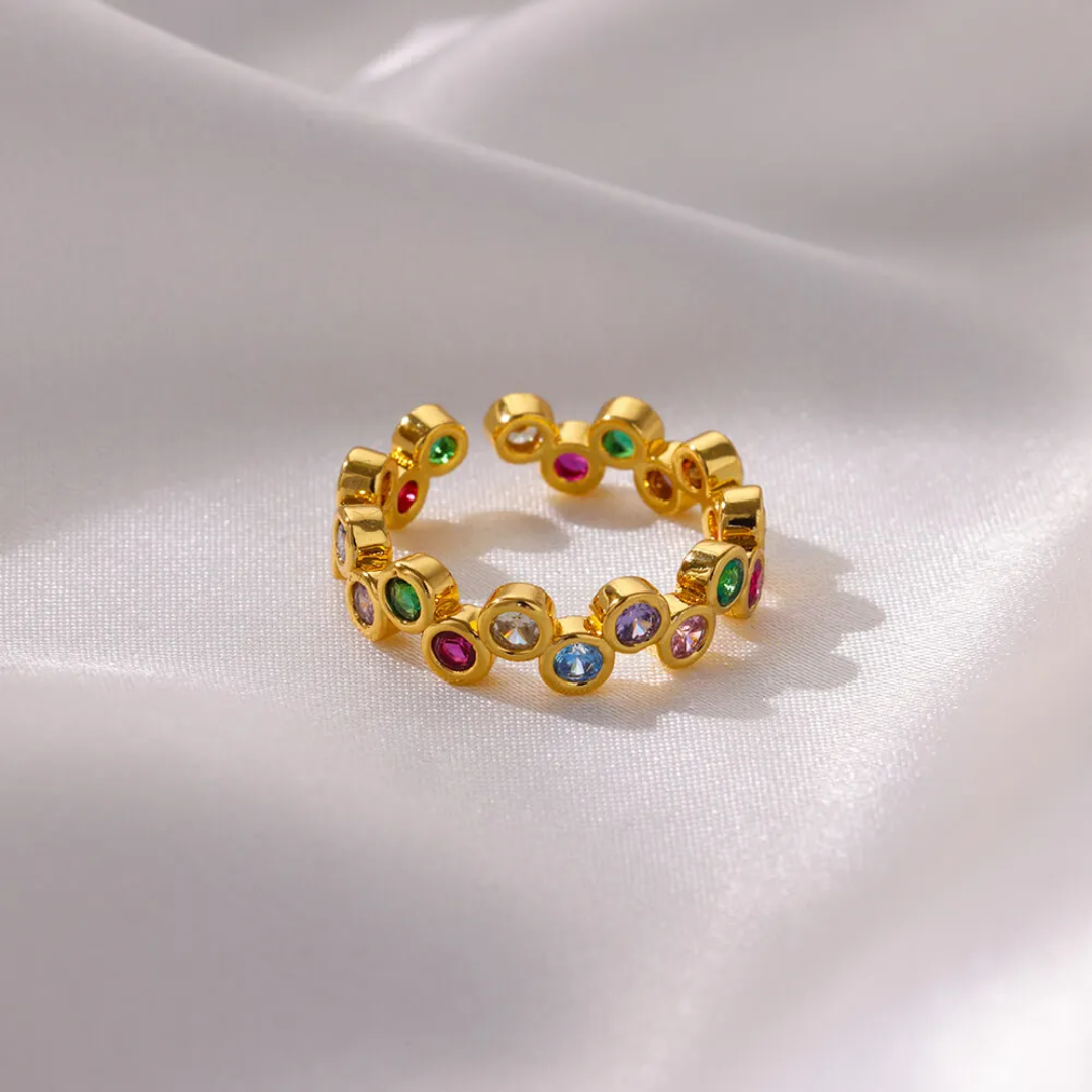 Gouden Multisteen Open Ring Dames
