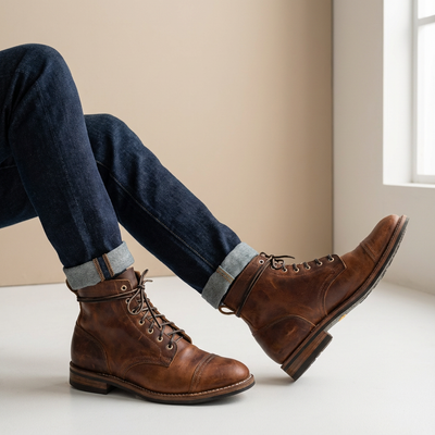 Heren Enkellaarzen met Vetersluiting