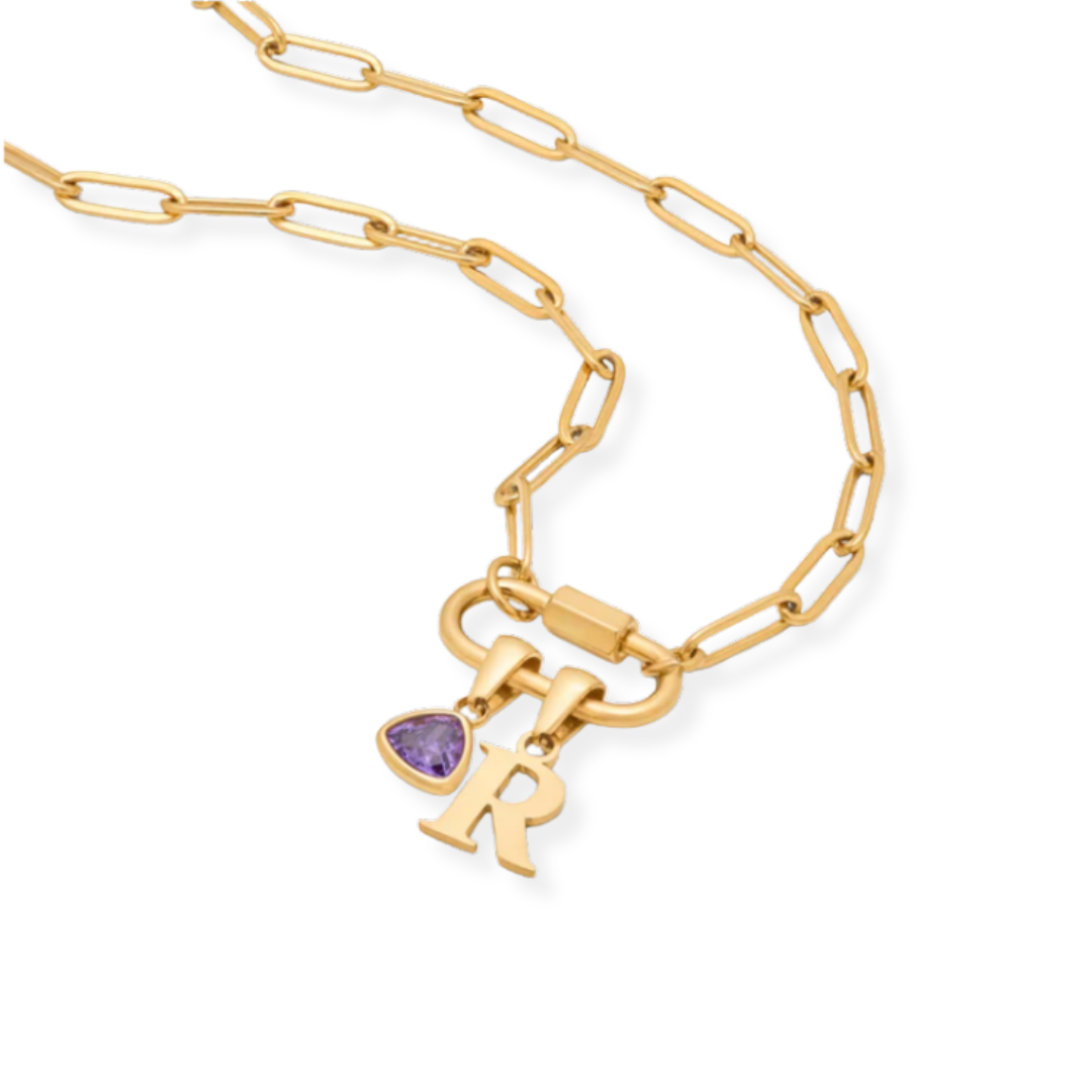 Gepersonaliseerde Geboortesteen & Initiaal Ketting