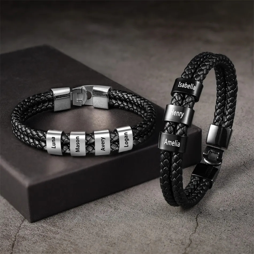 Leren Familie Namen Armband voor Hem
