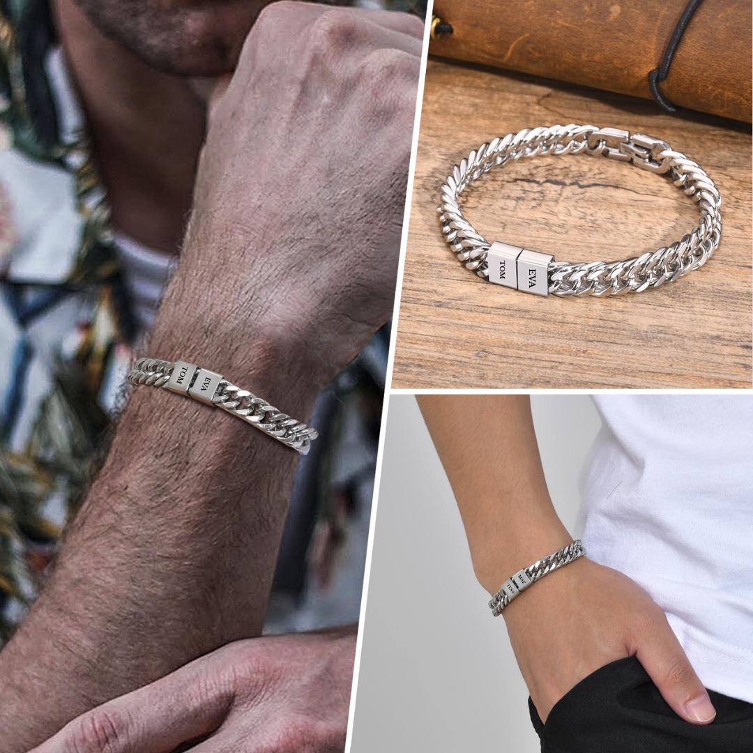 Heren Gegraveerde Family Link Armband