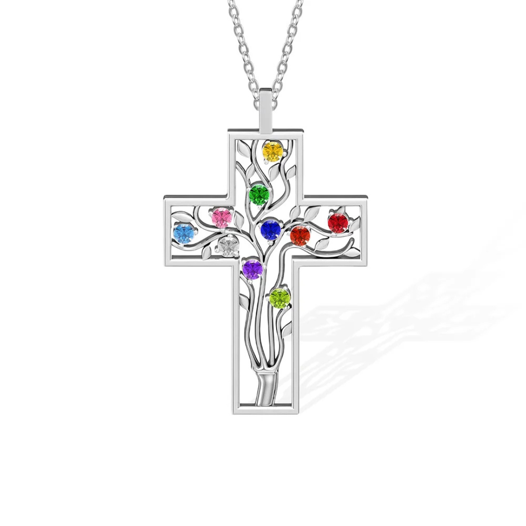 Familie Kruis Geboortesteen Ketting
