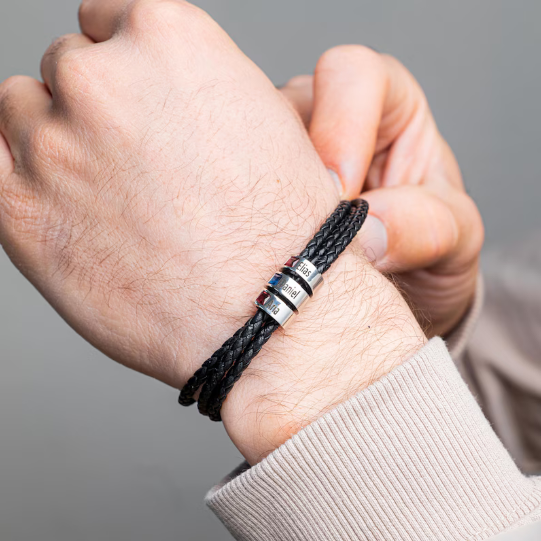 Leren Familie Geboortesteen Mannen Armband