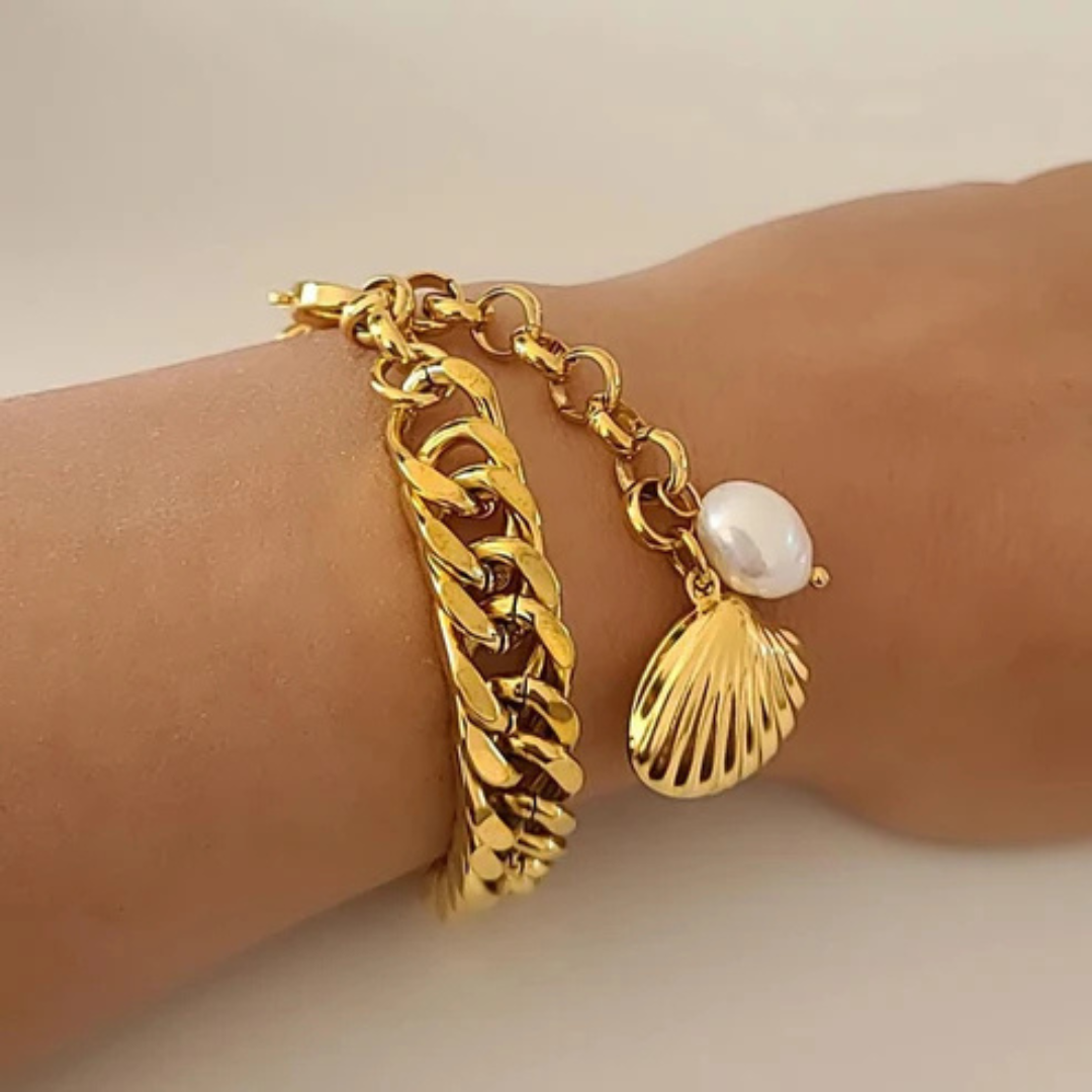 Gouden Schelp & Parel Armband Dames