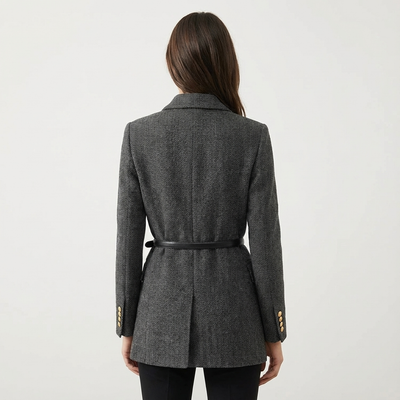 Dames Tweed Mantel Dubbelrijig Met Ceintuur