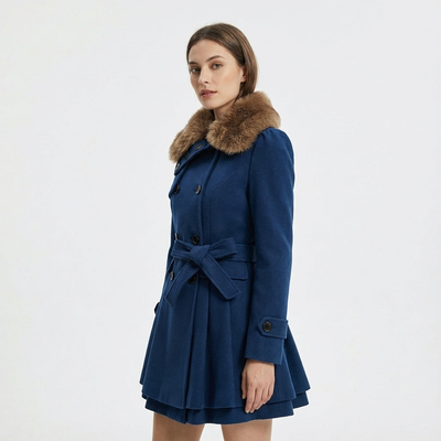 Dames Mantel Wolmix Met Bontkraag
